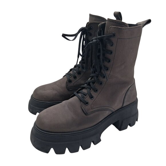 Thursday Boot Company Boots Womens Size 9 Gray Leather Combat Lug Sole Side Zip - Picture 1 of 14